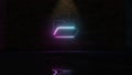 3D rendering of blue violet neon symbol of folder open icon on brick wall