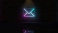 3D rendering of blue violet neon symbol of paper close envelope icon on brick wall