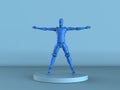 Vitruvian robot or cyborg on blue background