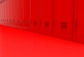 3d rendering. Bottom part of red metal lockers on the floor background.