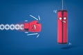 3d rendering of boxing glove about to hit punching bag, both with funny cartoon faces.