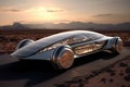 3D rendering of a brand-less generic car in the desert, future transportation, AI Generated