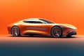 3D rendering of a brand-less generic concept car in the desert, Side view of an electric-powered sports coupe in a clay rendering