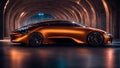 3D rendering of a brand-less generic concept car in a tunnel