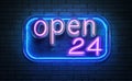 A 3D rendering of a brick wall featuring a neon sign that is open 24 hours Royalty Free Stock Photo