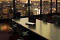 A briefcase full of money insede an empty office at night in New York City