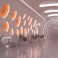 3D-illustration of a bright and light corridor on a scifi spaceship