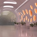 3D-illustration of a bright and light corridor on a scifi spaceship