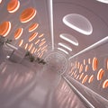 3D-illustration of a bright and light corridor on a scifi spaceship