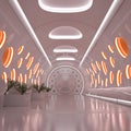3D-illustration of a bright and light corridor on a scifi spaceship