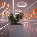 3D-illustration of a bright and light corridor on a scifi spaceship