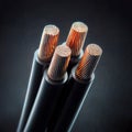 Copper electric cable close-up on a black background. 3d rendering, generative ai