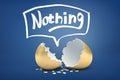 3d rendering of broken golden eggshell with the title `Nothing` above.