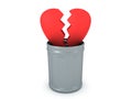 3D Rendering of broken heart in garbage can Royalty Free Stock Photo
