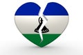 3D rendering of a broken white heart shape with Lesotho flag