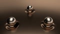 3D rendering of bronze drops over liquid metal.