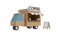 3D Rendering of brown coffee truck isolated on white background.