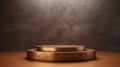 3d rendering of a brown round podium for product presentation on dark background. AI Generated Royalty Free Stock Photo