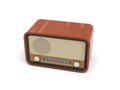 3d rendering of a brown rounded retro style radio receiver with an analogue tuner.