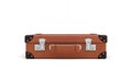 3d rendering of a brown vintage closed suitcase with metal locks on white background.