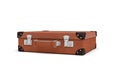 3d rendering of a brown vintage closed suitcase with metal locks on white background.