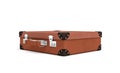 3d rendering of a brown vintage closed suitcase with metal locks on white background.