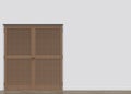 3d rendering. brown wooden closet door on gray copy space wall background