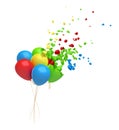 3d rendering of bundle of colorful balloons in the air starting to break into pieces and disappear isolated on white