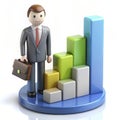 A 3D rendering of a businessman standing on a growing bar graph, holding a briefcase Royalty Free Stock Photo