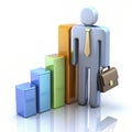 A 3D rendering of a businessman standing on a growing bar graph, holding a briefcase Royalty Free Stock Photo