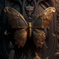 3D rendering of a butterfly with golden ornament on a black background