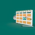 3d rendering of calendar and day off pin. 3d minimal concept for vacation, holiday and day off note