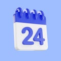 3d rendering calendar icon with a day of 24. Blue and white color Royalty Free Stock Photo