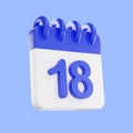 3d rendering calendar icon with a day of 18. Blue and white color Royalty Free Stock Photo