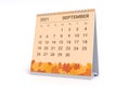 3D Rendering - Calendar for September 2021 with autumn leaves theme.