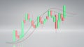 3d rendering of candlestick chart with EMA Indicator line Royalty Free Stock Photo