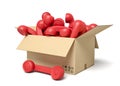 3d rendering of cardboard box full of red landline phone receivers.