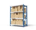 3d rendering of cardboard boxes on metal racks