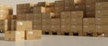 3D rendering, cardboard boxes stacked in the storage warehouse, logistic concept