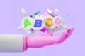 3d rendering. Cartoon doctor hand with vitamins and pills with bottles Royalty Free Stock Photo