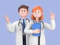 3d rendering. Cartoon character doctors woman and man, international team of healthcare professionals