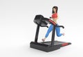 3d Rendering Cartoon Characters Woman Running Treadmill Machine on a Fitness Background Royalty Free Stock Photo