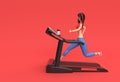 3d Rendering Cartoon Characters Woman Running Treadmill Machine on a Fitness Background Royalty Free Stock Photo