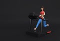 3d Rendering Cartoon Characters Woman Running Treadmill Machine on a Fitness Background Royalty Free Stock Photo