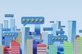 3d rendering. Cartoon city map and speech bubbles with feedback, online review Royalty Free Stock Photo