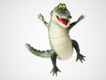 3D rendering of a cartoon crocodile jumping for joy. Royalty Free Stock Photo