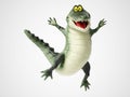 3D rendering of a cartoon crocodile jumping for joy. Royalty Free Stock Photo