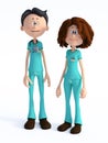 3D rendering of cartoon doctor and nurse