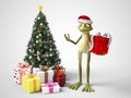 3D rendering of cartoon frog celebrating Christmas. Royalty Free Stock Photo