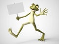 3D rendering of cartoon frog holding blank sign. Royalty Free Stock Photo